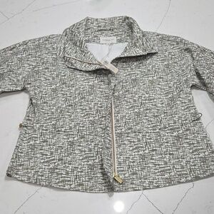 Madison Hill Zip-Up Cardigan - White and Gree 3/4  Bell Sleeves SzM New With Tag